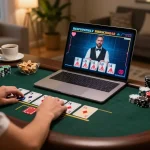 A player experiencing live dealer blackjack on 99ok's online platform, showcasing the excitement of home gaming.