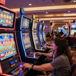 Players engaging with vibrant slot gacor machines in an exciting casino atmosphere