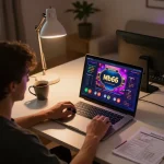 Engaging online gaming moment with mb66 casino interface on laptop, highlighting strategic gameplay.