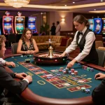 Excited players placing bets at roulette table in luxury casino 5679 experience