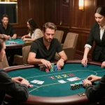 Players strategizing in an immersive poker game at Luck8 casino, showcasing excitement and skill.