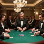 SC88 players engaging in intense poker gameplay at a luxurious casino table