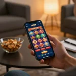 Engaging with the SC88 casino app for mobile slots gaming in a cozy home setting.