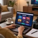 KDTOTO online gaming session showing user engaging with vibrant interface while relaxed at home.