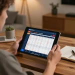 Engaging user analyzes real-time lottery data from UFO777 on a tablet in a stylish home office.