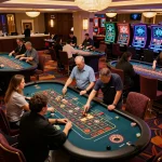 F168 players engaging in live roulette games amid vibrant casino atmosphere
