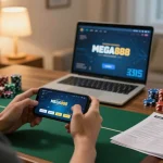 Engaging gameplay on mega888 mobile app with chips and strategy notes in cozy living room.