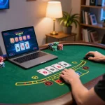 Player enjoying strategic blackjack session on 789win website in cozy gaming setup