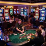Players enjoying an exciting moment at okwin casino with vibrant slot machines and engaging table games.