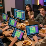 Exciting gathering for online toto betting at a modern gaming setup.