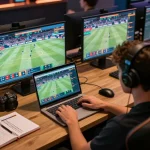 Engaging in mpo sport betting with multiple screens showcasing live games and strategic notes.
