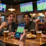 Experience thrilling sports betting with ho88 app in a lively bar atmosphere.