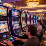 Players enjoying action-packed link slot machines in a vibrant casino atmosphere
