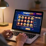 Perhatikan slot Tempo123 berputar secara online di pengaturan permainan rumah yang nyaman dengan pencahayaan hangat.