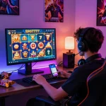 Engaging KDSLOT online gaming scene with player immersed in Slot777 experience.