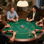 Engaged players at the best casino uden ROFUS enjoying a lively poker game night with chips and cards