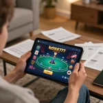 Engaging in kdslot77 online poker session in a cozy home setup with strategy notes