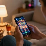 Player enjoying a smartphone gaming session on jus77 app for immersive slot experience at home