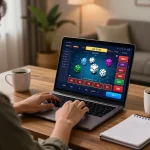 Sicbo gameplay on a laptop in a stylish home setup with engaging live action.