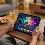 Cổng game Vk88 showcasing a user-friendly online gaming experience in a cozy home setting.