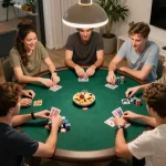 f168 players enjoying a friendly poker game with colorful chips and drinks