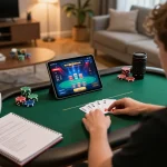 Player engaging in an exciting online poker game on lc88, showcasing strategic gameplay at home.