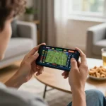 Engaging online sports betting experience with fabet app on smartphone, creating excitement at home.