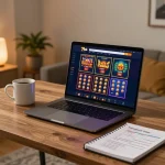 Engaging homepage of 78win displayed on laptop in modern home gaming setup, highlighting strategic betting.