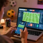 Soi Kèo action captured during live sports betting on a smartphone, showcasing engagement and excitement.