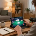 Pemain menikmati perjudian santai di rumah menggunakan tablet, menjelajahi strategi menang di creativeblogposts.