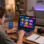 Player engaging in online gaming at SKY88 casino from a cozy home office