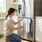Replacing Waterdrop DA97-17376B Replacement for Samsung® HAF-QIN/EXP water filter in a bright kitchen.