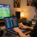 Tỷ Lệ Bóng Đá displayed on a laptop during an intense at-home sports betting session