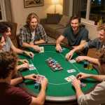 Friends enjoying a poker night at home with god55, vibrant atmosphere and strategic gameplay.
