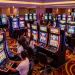 Players enjoying vibrant slot machines at sirensibiza casino, creating an energetic game atmosphere.