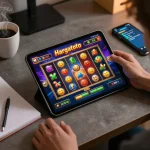 Putar gulungan di Hargatoto sambil pemain menikmati slot online RTP tinggi untuk kemenangan besar.
