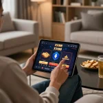 Player enjoying online gaming on XX88 app in cozy living room environment