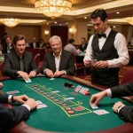 Players engaging in strategic blackjack gameplay at a casino with C173 atmosphere enhancing excitement