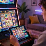 Player enjoying an exhilarating session of online slots through veggievisiondating platform, engaged and focused.