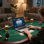 Person playing live dealer blackjack on TA88’s platform in a cozy home setting