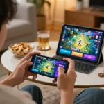 Experience thrilling Jili games on a smartphone in a cozy home setup, showcasing engaging gameplay and snacks.