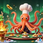 Experience thrilling wins at sunwin with a vibrant casino scene featuring an octopus chef and a dragon!