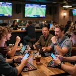 Cakhia users cheering during sports betting excitement at a lively venue