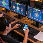 Engaged gambler using ytr88 app on smartphone while analyzing multiple online casino games.