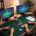 Kuwin players are strategizing during an online poker session, showcasing excitement and skill.