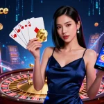 Experience excitement with accomplice at the virtual casino, showcasing slots and dynamic gaming elements.