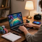 Nohu gaming experience with a player strategizing at home casino setup