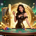 Experience high-stakes gambling with sunwin's VIP baccarat table, gold chips, and luxurious ambiance.