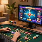 Engaging with 23win online casino game on a desktop setup, showcasing vibrant gameplay and strategic betting.