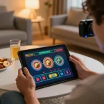 Engaging in live casino gaming on 789win tablet in a cozy home setting